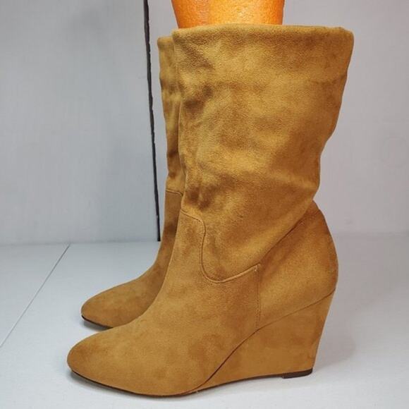 Athena Alexander Tan Slouch Faux Suede Hidden Wedge Fashion Boots 11 - Picture 8 of 10